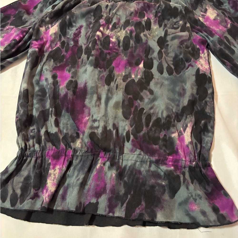 INC International Concepts Purple Black Gray Printed Peplum Blouse